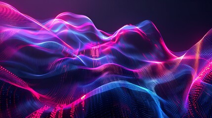 Fototapeta premium Abstract neon waves with flowing digital patterns 