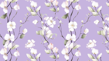 Fototapeta premium Lilac pastel purple white wildflower pattern, floral line art, floral patterns, seamless patterns, background, large flowers.