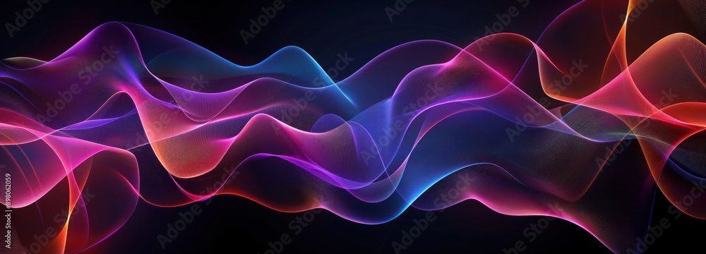 Poster an abstract image showcasing vibrant flowing waves of color against a dark background