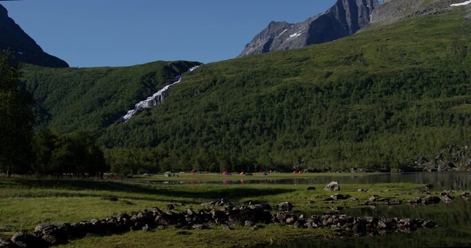Summer in Norway. Beautiful valley Innerdalen, lake Innerdalsvatna and mountain Innerdalst&aring;rnet.