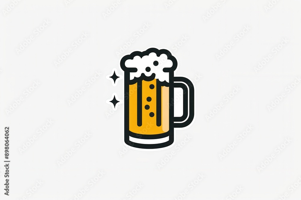 Poster a simple illustration of a beer mug with foam on top, set against a white background. generative ai