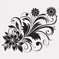 floral Art silhouette vector on a white background