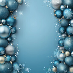 light blue background with garland of christmas balls 