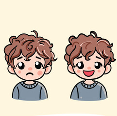 Two Expressions of a Kid sad and Smile in Hand-Drawn Doodle Illustration