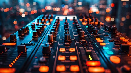 Close-up of Audio Mixer with Bokeh Background