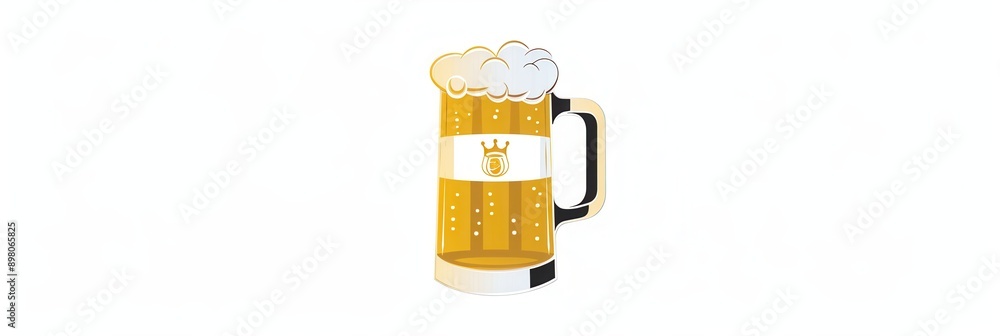Poster A simple beer logo featuring a glass of beer with foam on top and a simple design on the label. The background is white. Generative AI