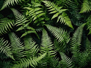 Fern leaves texture background, flat lay design, full-frame fresh wallpaper banner