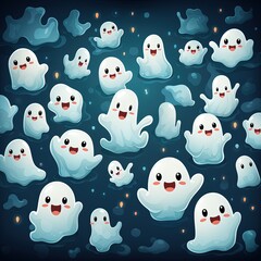 Cute White Ghosts in a Fun and Playful Pattern