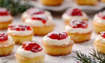 small cakes with cream and jam spread, Generative AI