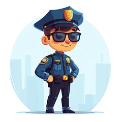 Cute Police Officer in a Flat Design with White Background