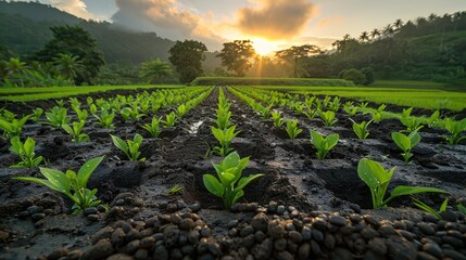 Sunrise over a Lush Green Field