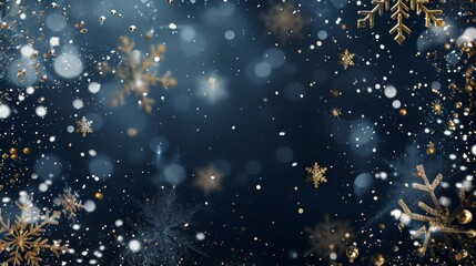 Festive Winter Snowflakes and Glitter with Bokeh Lights on Dark Background