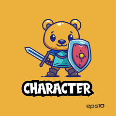Cute Bear warrior logo, vector, mascot, character, illustration