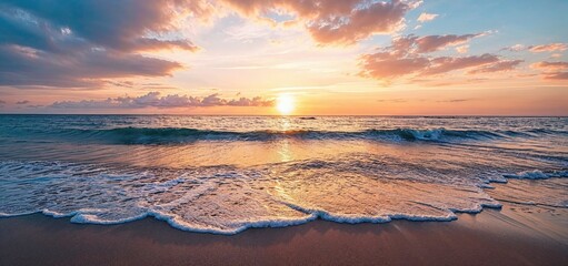 Summer banner with Beautiful Sunset Beach. Luxury getaway Destination.