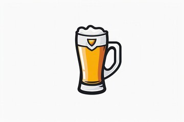 A simple beer logo featuring a glass of beer with foam on top, on a white background. Generative AI