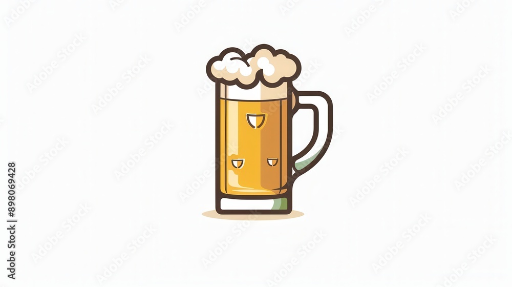 Poster a simple beer logo design on a white background, depicting a beer mug with foam. generative ai