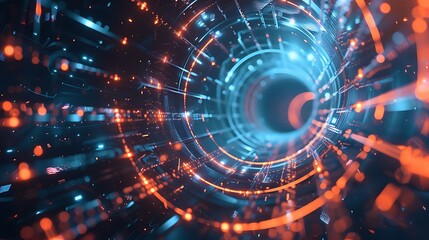 Abstract tech spirals with glowing lines 