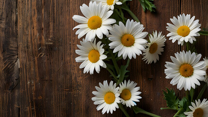 Obraz premium daisies on wooden background, ai generated