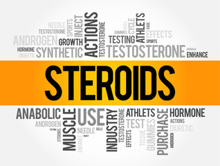 Steroids - is an organic compounds with four fused rings arranged in a specific molecular configuration, word cloud concept background