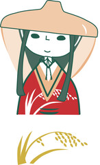 小野小町、着物姿、笠、日本の昔の女性のベクターイラスト