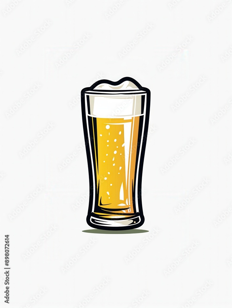 Poster a simple logo featuring a glass of beer with a white foam head against a white background. generativ