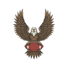 eagle catching football ball in vintage handdrawn style