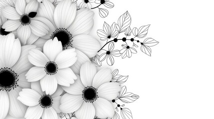 Intricately designed floral patterns formed into graceful borders and frames, tailored for black and white coloring with crisp lines and clean outlines ideal for coloring book enthusiasts.