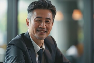 Portrait of an Asian CEO during a meeting, Generative AI