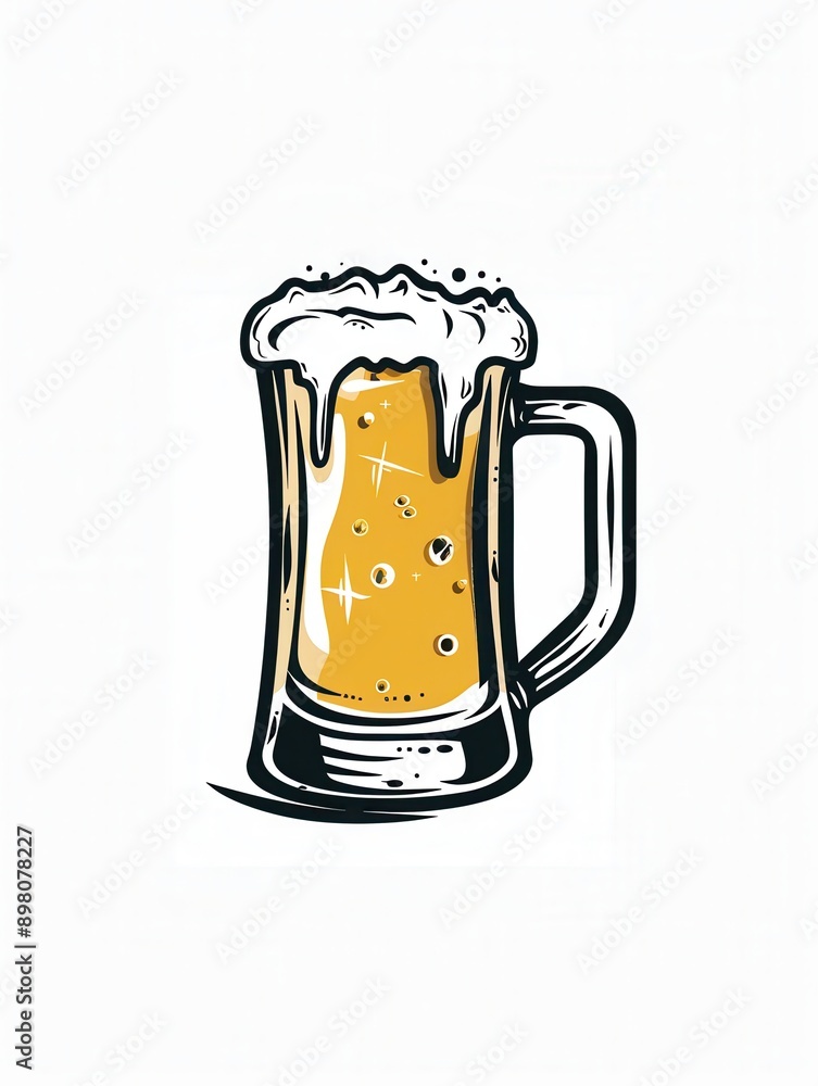 Poster A simple line art design of a beer mug with foam, on a white background. Generative AI