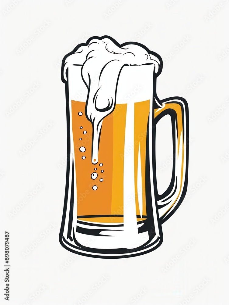 Poster A simple beer logo featuring a glass mug filled with beer and foam on a white background. Generative AI