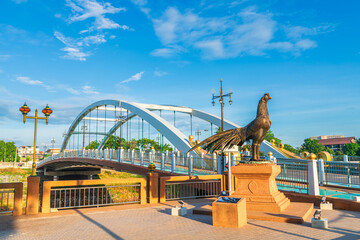 Route walking jogging or ride bicycle and exercise and Chan Palace Bridge over the Nan River blue sky background New Landmark tourist is Public places Phitsanulok.