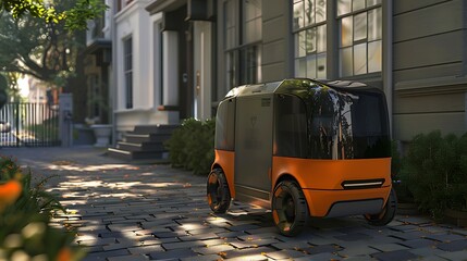 Obraz premium Autonomous delivery robot with cargo compartment 