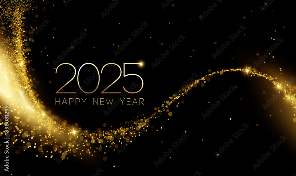 Poster 2025 new year abstract shiny color gold wave design element