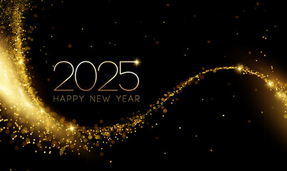 2025 New Year Abstract shiny color gold wave design element