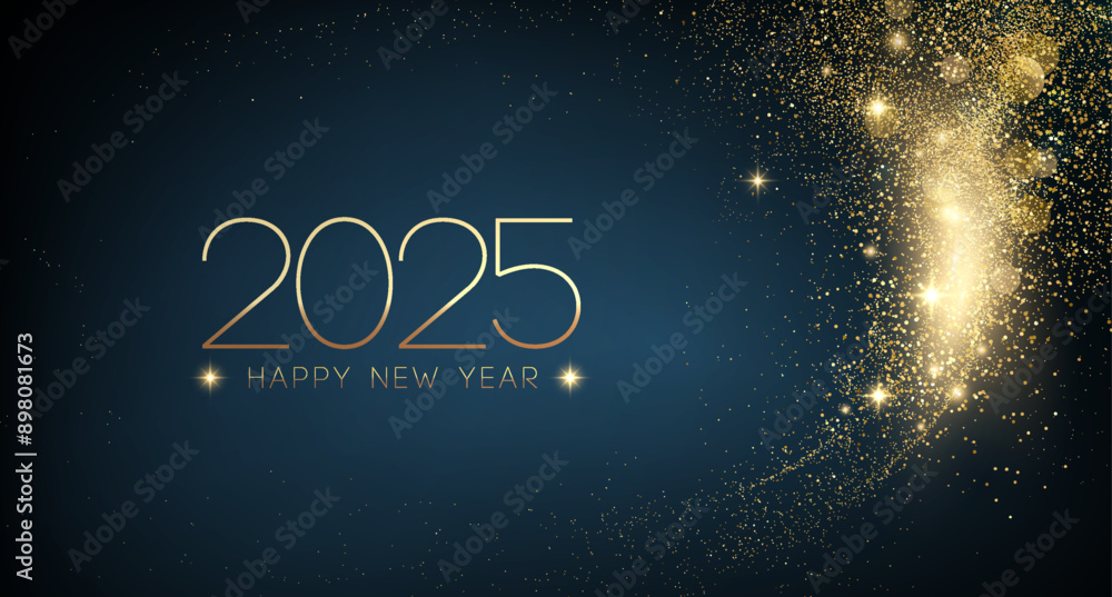 Poster 2025 New Year Abstract shiny color gold wave design element