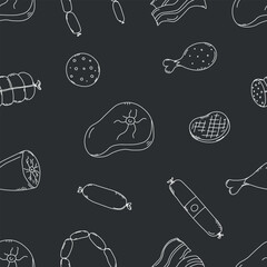 Seamless meat pattern. Doodle meat background. illustration with meat products icons
