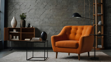 Isolated orange modern lounge armchair, home interior 