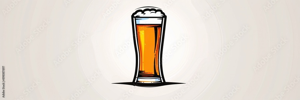 Poster a single beer glass with foam on top is isolated on a white background. the glass has a simple desig
