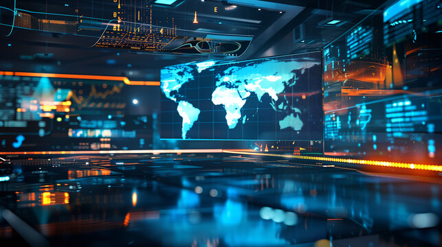 Digital world breaking news studio Background for news report and breaking news on world live report