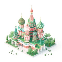 Architectural Wonder Isometric View of St. Basil's Cathedral on White Background - Detailed Vector Illustration, Generative Ai