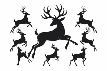 Deer silhouette vector set, Collection of reindeer silhouette isolated on white background. vector illustration
 
