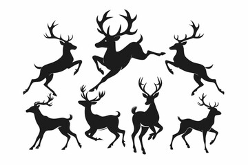 Deer silhouette vector set, Collection of reindeer silhouette isolated on white background. vector illustration
 
