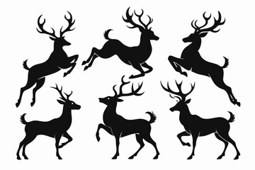 Deer silhouette vector set, Collection of reindeer silhouette isolated on white background. vector illustration
 
