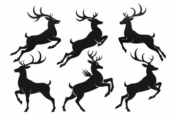 Deer silhouette vector set, Collection of reindeer silhouette isolated on white background. vector illustration
 
