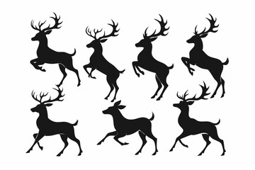 Deer silhouette vector set, Collection of reindeer silhouette isolated on white background. vector illustration
 
