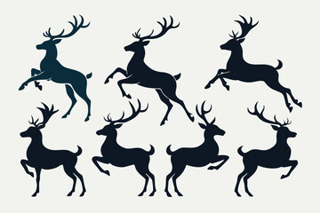 Deer silhouette vector set, Collection of reindeer silhouette isolated on white background. vector illustration
 
