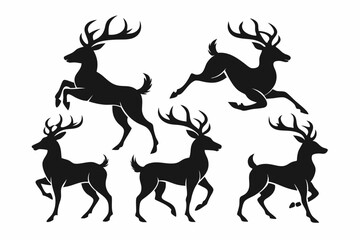 Deer silhouette vector set, Collection of reindeer silhouette isolated on white background. vector illustration
 
