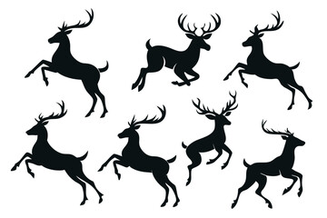 Deer silhouette vector set, Collection of reindeer silhouette isolated on white background. vector illustration
 
