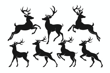 Deer silhouette vector set, Collection of reindeer silhouette isolated on white background. vector illustration
 
