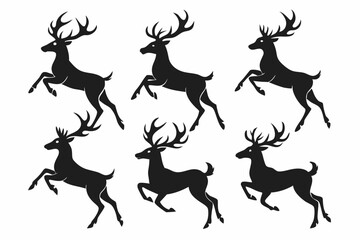 Deer silhouette vector set, Collection of reindeer silhouette isolated on white background. vector illustration
 
